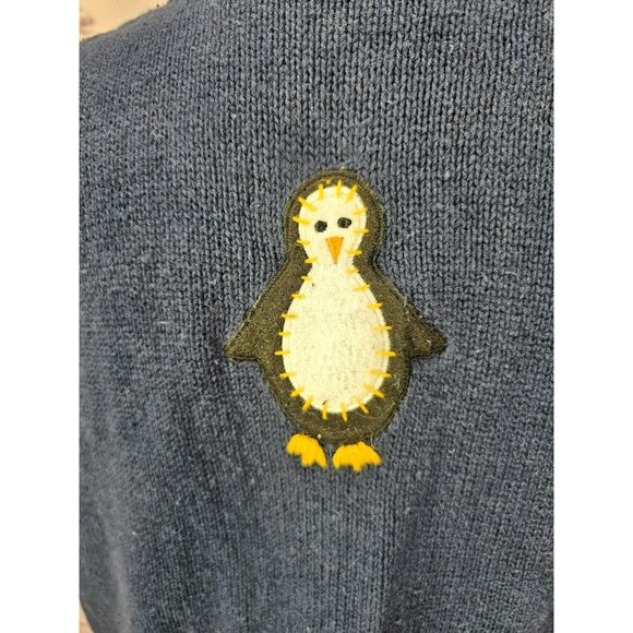 Vintage Womens Winter Sweater Vest Blue Knitted with Penguins and Snowflakes Siz - Picture 12 of 13